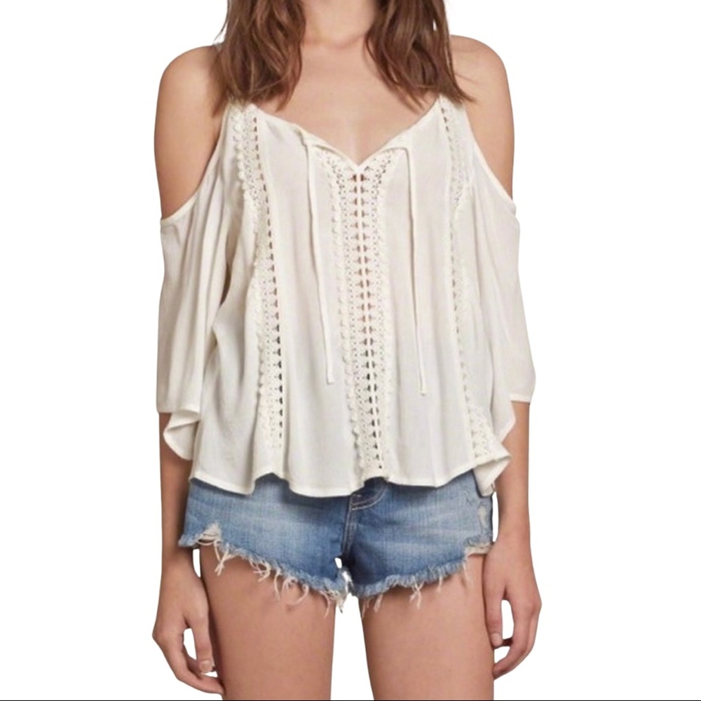 Hollister Cold Shoulder Peasant White Lace Tank Top